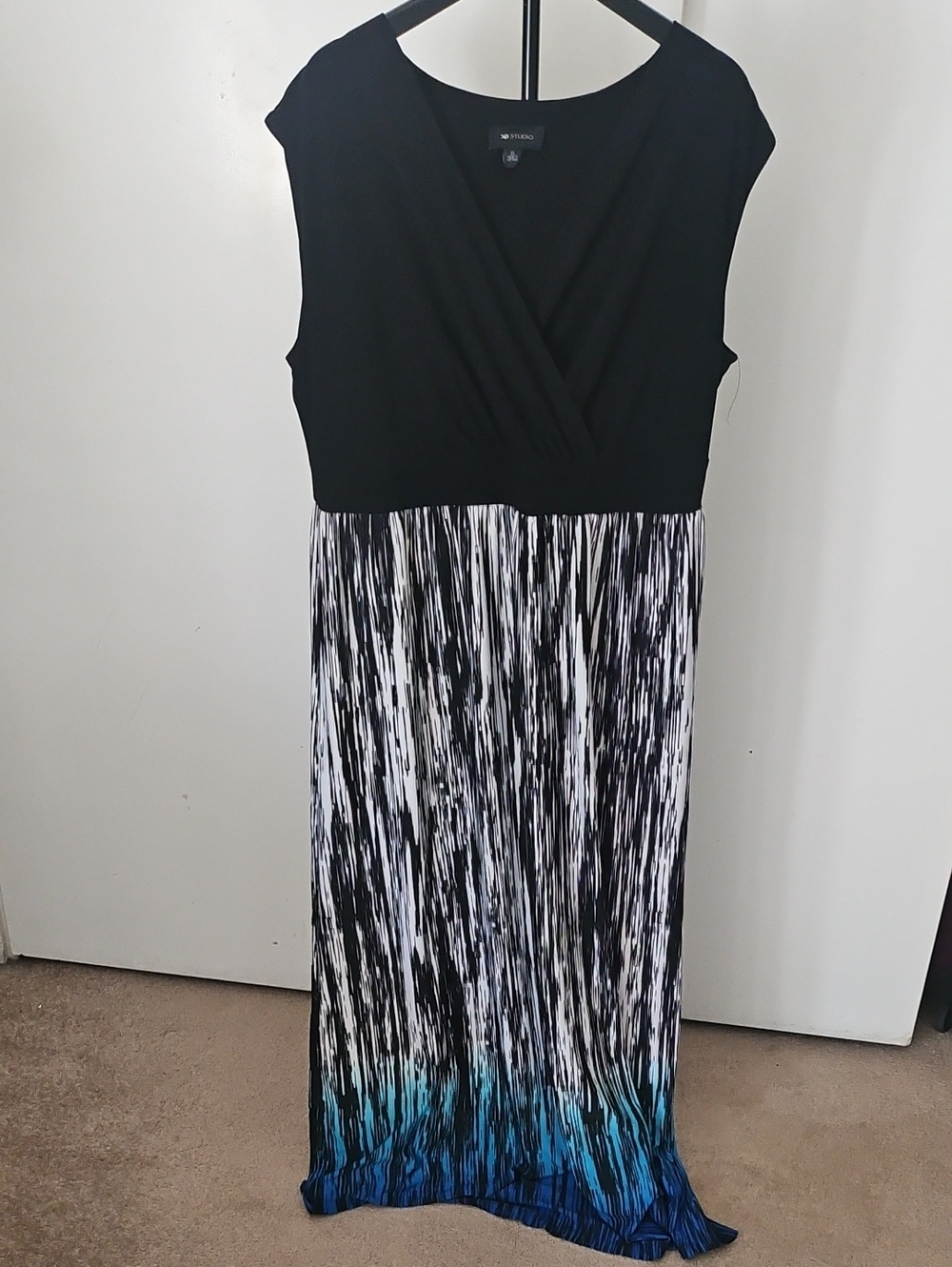 AB Studio Black Bodice Ombre Maxi Dress with Blue Accent